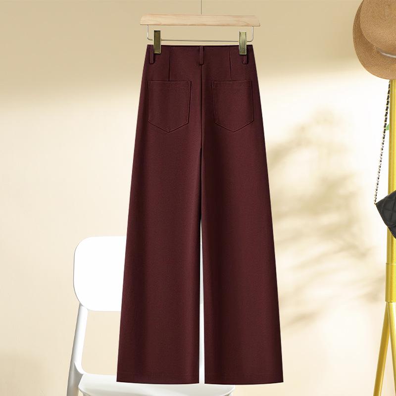 2024 Spring/Autumn Women's High-Waisted Red Angora Wide-Leg Suit Pants