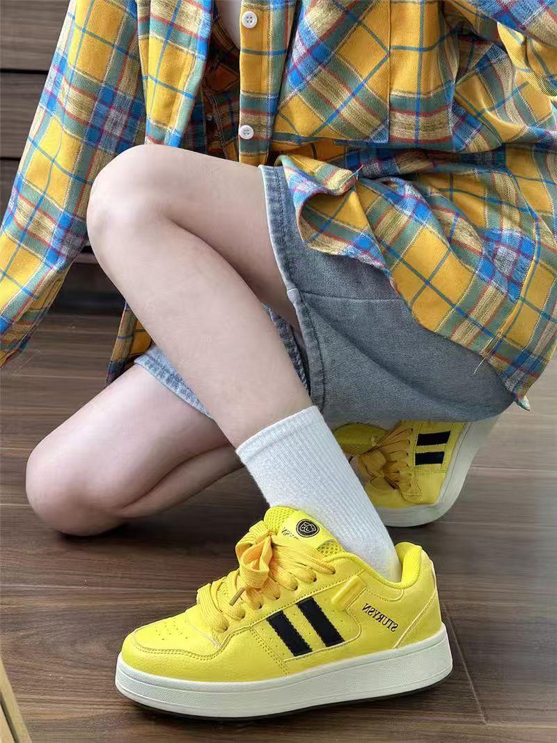

High-value retro Hong Kong style bread shoes women s ins tide 2025 summer new denim versatile casual board shoes 35 жовтий