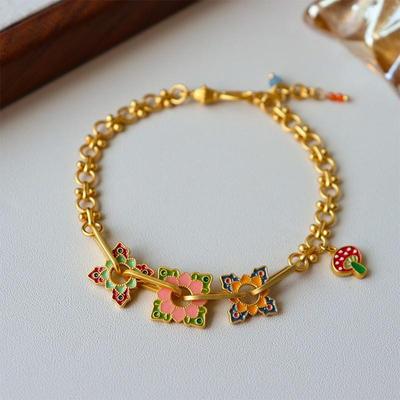 Original Retro Colored Bracelet with Oil Drop Dopamine Flower Handmade Bracelet for Women Versatile High-end and Fashionable Bracelet