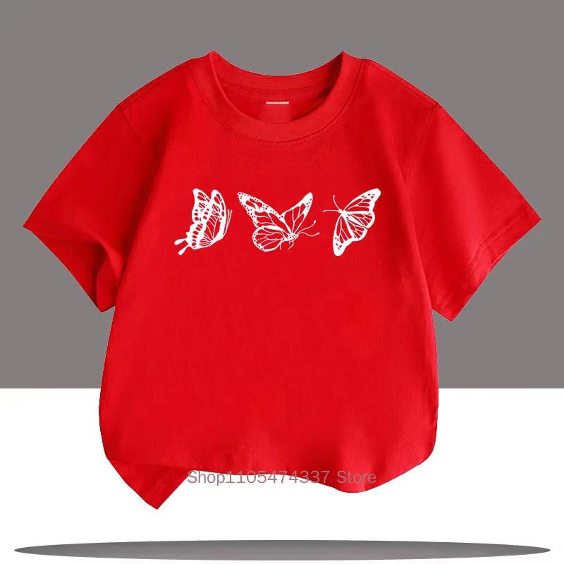 Minimalist Butterflies Print T Shirts For Girls Summer Children Casual Fashion Colorful Cute Tops Kids Oneck Short Sleeve Tees