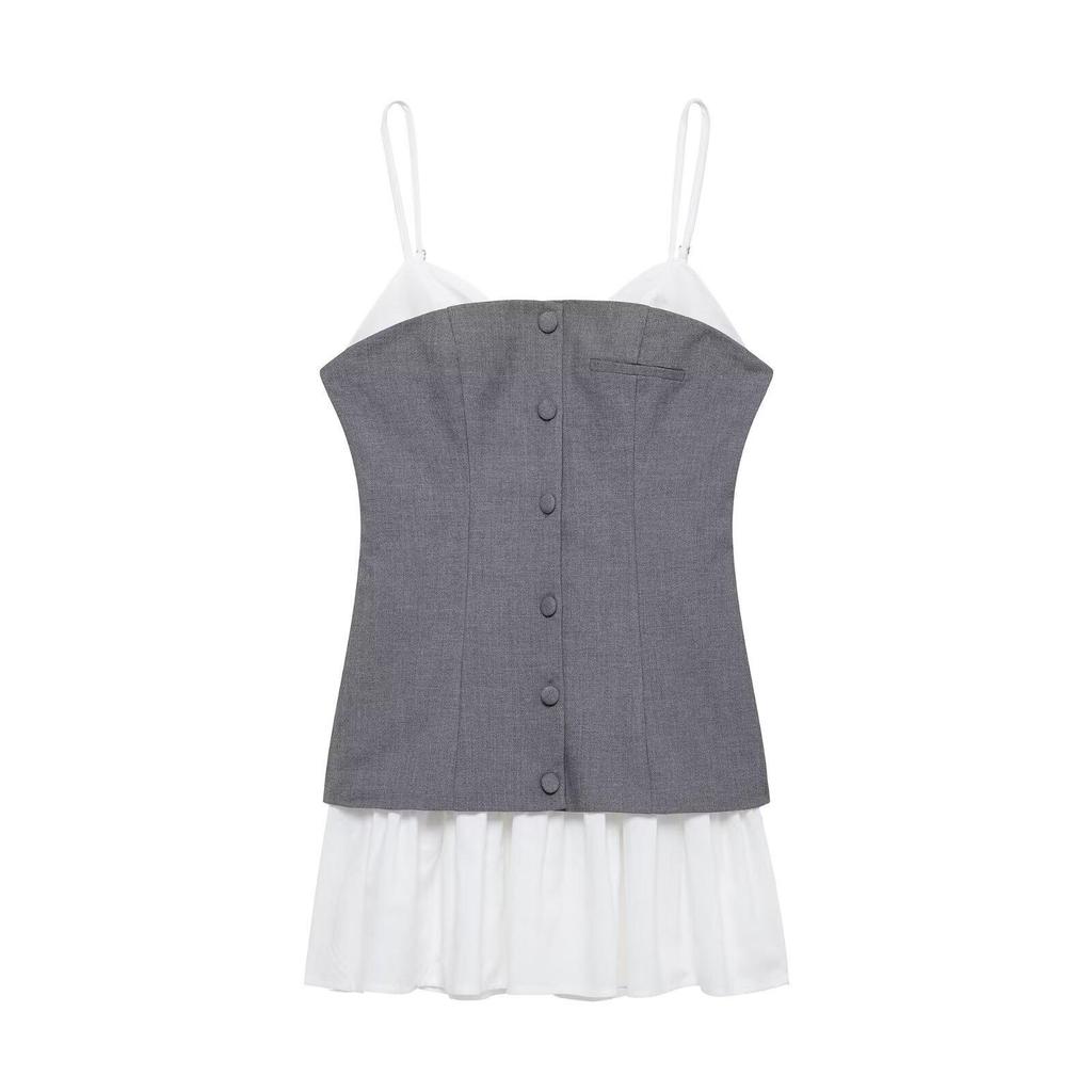 2025 Spring Women's European & American Style Poplin Patchwork Short Dress