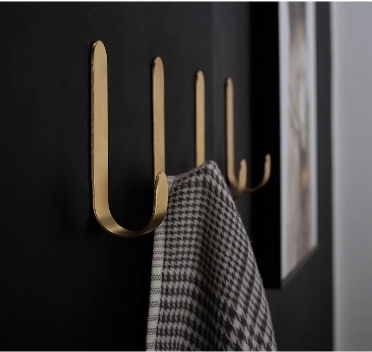 Nordic Style Pure Brass J-Shaped Adhesive Hook for Bathroom, Toilet, or Kitchen.
