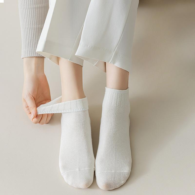 Women's Spring and Summer Short Socks Milk Tea Series Solid Color Double-needle Vertical Combed Cotton Women's Socks