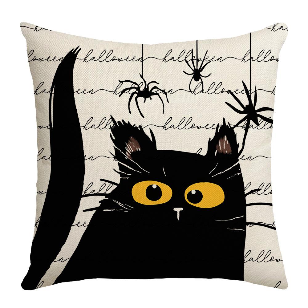 Halloween Funny Pattern Black and White Letter Print Abstract Animal Ghost Simple Home Linen Pillowcase