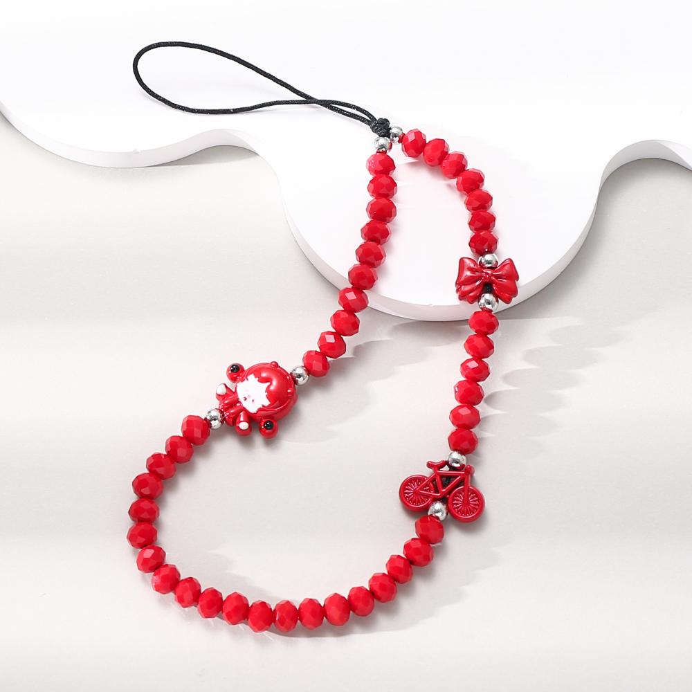 Fashion Red Acrylic Cellphone Case Chain Strawberry Bow Beaded Woman Mobile Phone Lanyard Jewelry For Anti-Drop Phone Wristband