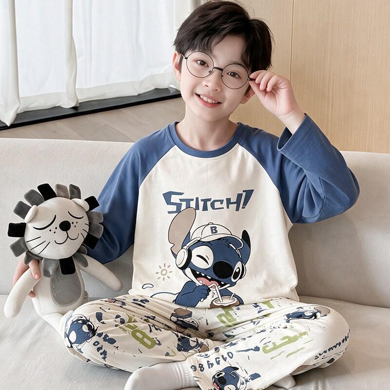 Boys Cotton Pajama Set Long Sleeve Thin Winter Sleepwear Kids 8 Years Cartoon Print Comfortable Home Wear