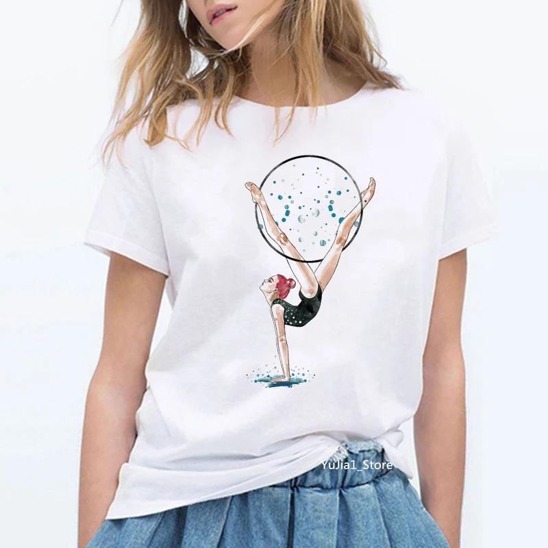 Summer 2024 Watercolor Ballet Dancer Printed Girl Black T Shirt Kawaii Gymnastics Dance Lover Gift Tee Shirt Femme Custom Tshirt
