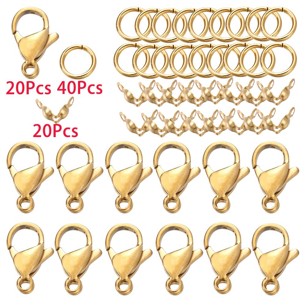 80Pcs/Set Stainless Steel Lobster Clasp Jump Rings Connectors Clasp Crimp End for Bracelet Necklace Chains DIY Jewelry Making