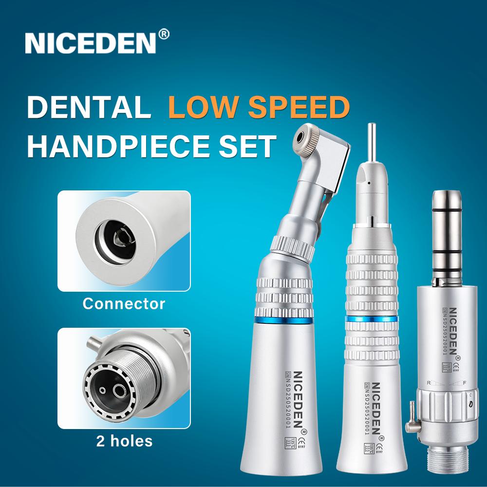 Niceden Kit Piesă de Mână Dentară de Viteză Mică Turbină cu Aer Dreaptă Contra Unghi Motor cu Aer 2/4 Orificii