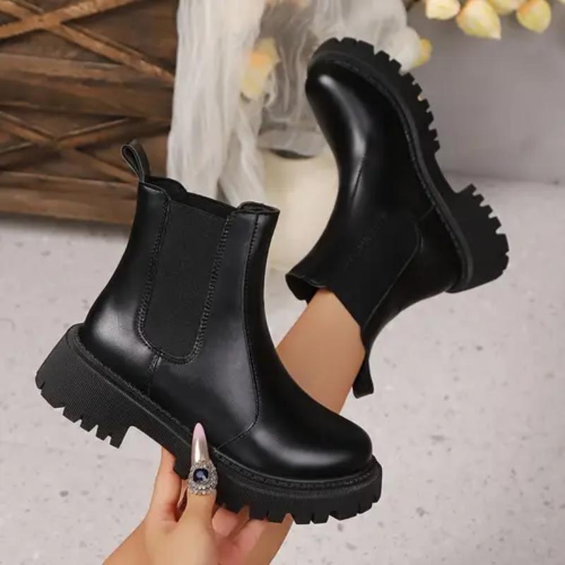 

Thick Soled Women s Black Chelsea Chimney Boots, Single Boot Round Toe, Solid Color Knight Boots, Elastic and Stretchy Fabric, Retro Short Boots 35 темно-коричневого кольору