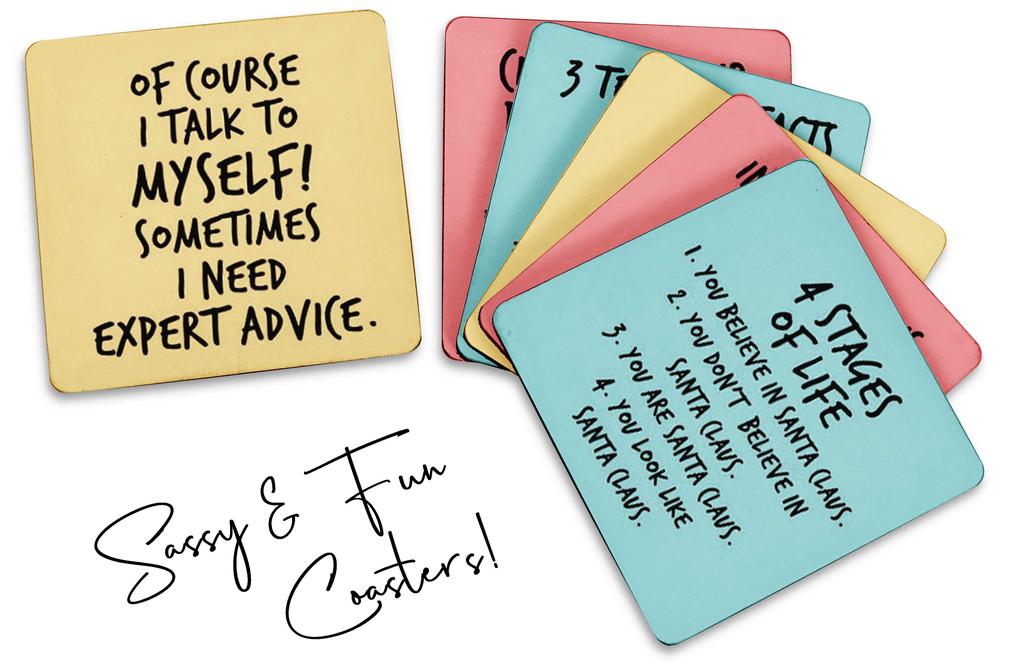 Inkdotpot Set of 6 Drink Coasters Easy Clean 4 Inch Square  Coasters  Cork Base-  Reusable- Funny Bachelor