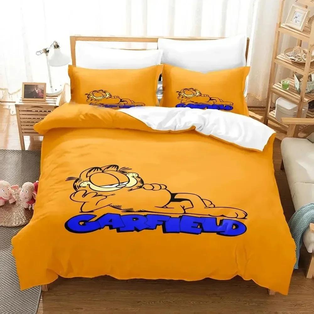 3D Print Orange Cat Cartoon Bedding Set Duvet Cover Bed Set Quilt Cover Pillowcase Comforter King Queen Size Boys Adult Bedding