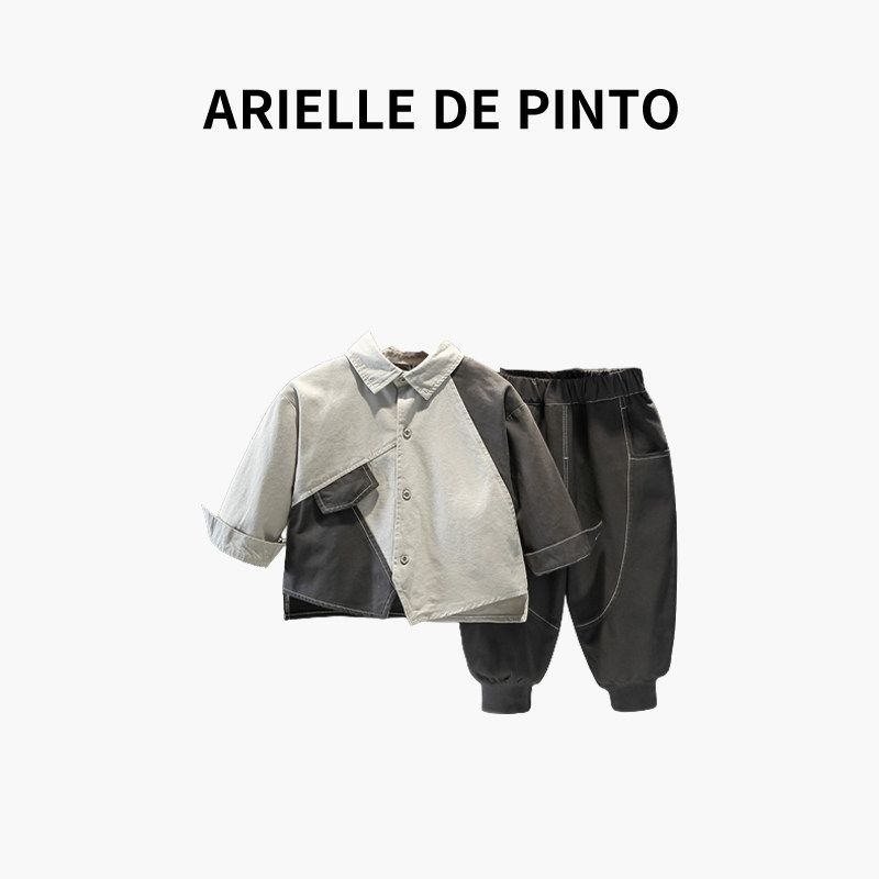 French Arielle De Pinto Boys' Suit New Casual Kidsren's Patchwork Shirt Two-Piece Autumn Outfit