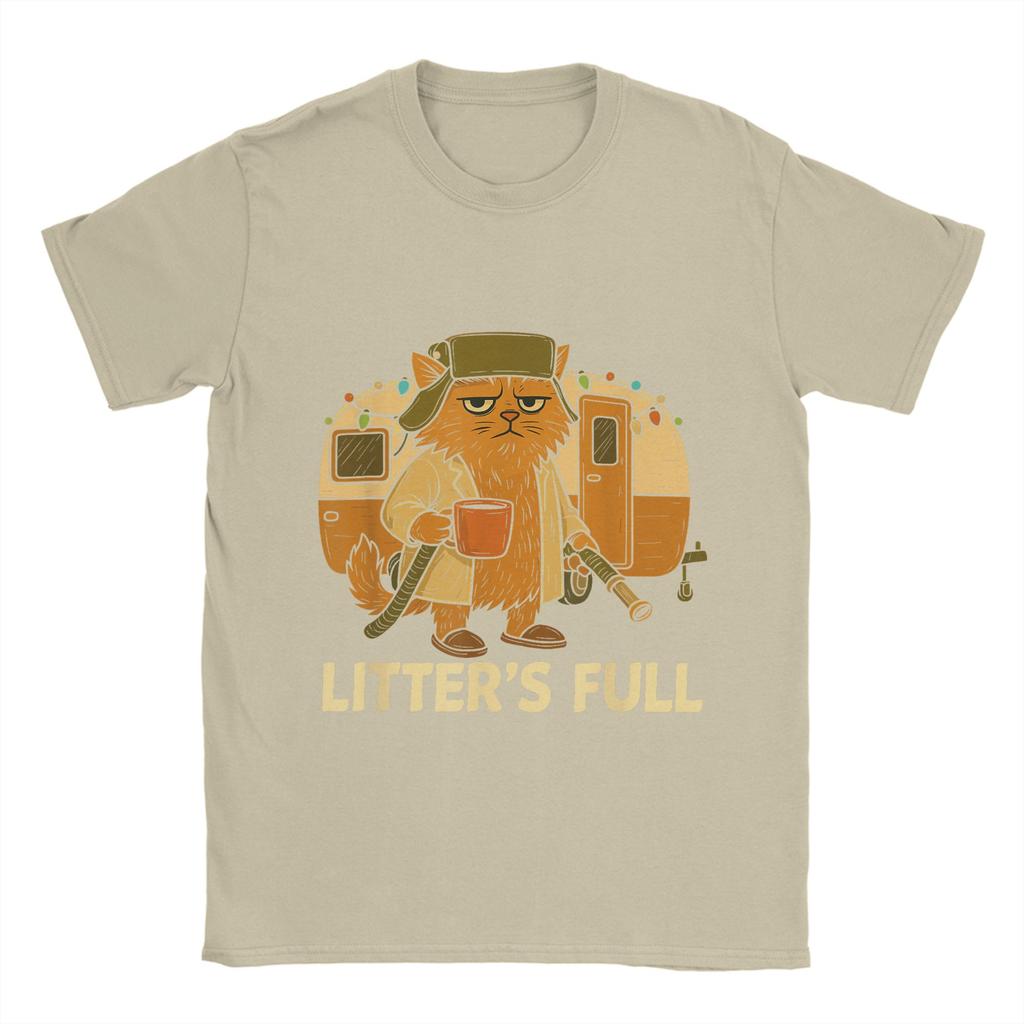 Men T-Shirts Funny Litters Full Cat Vintage 100% Cotton Tee Shirt Short Sleeve T Shirt Crewneck Tops Plus Size