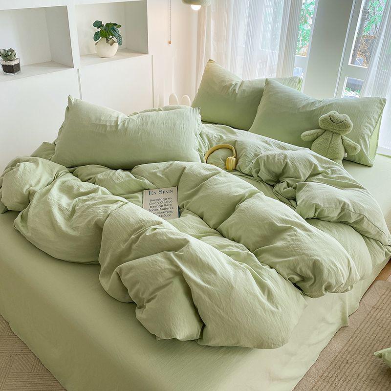 G5Z Cotton Bedding Set - Simple Solid Color, 3 or 4-Piece Options for Double or Single Bed
