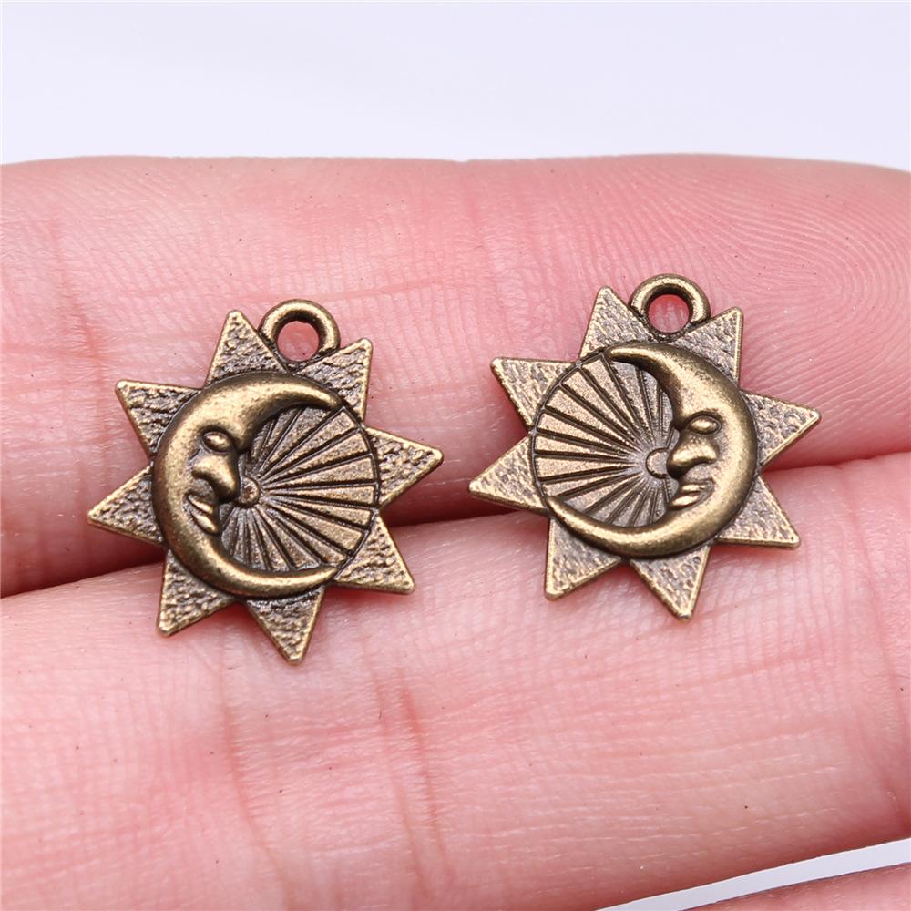 20pcs Charms Zodiac Sun Moon Tibetan Bronze Silver Color Pendants Antique Jewelry Making DIY Handmade Craft