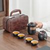 Simple Coarse Pottery Lingxue Tea Set Outdoor Business Travel Portable High-end Leather Bag Business Travel Teapot Set