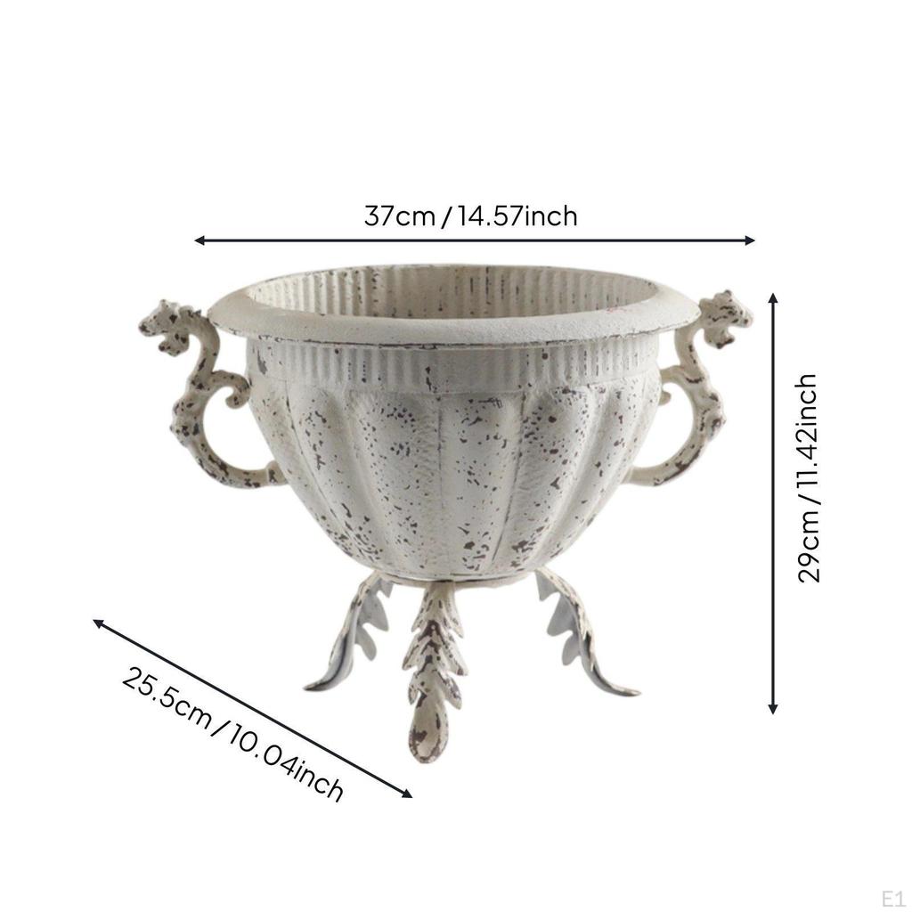French design Trophy Vase Large Mouth Silhouette Ornate Handles Distressed Metal Planter