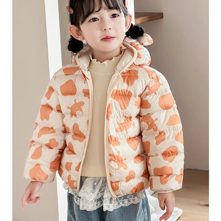 autumn cute Flower print coats Girls' warm cotton-padded children's clothes fashion style blue winter baby girl thickened short cotton-padded jacket