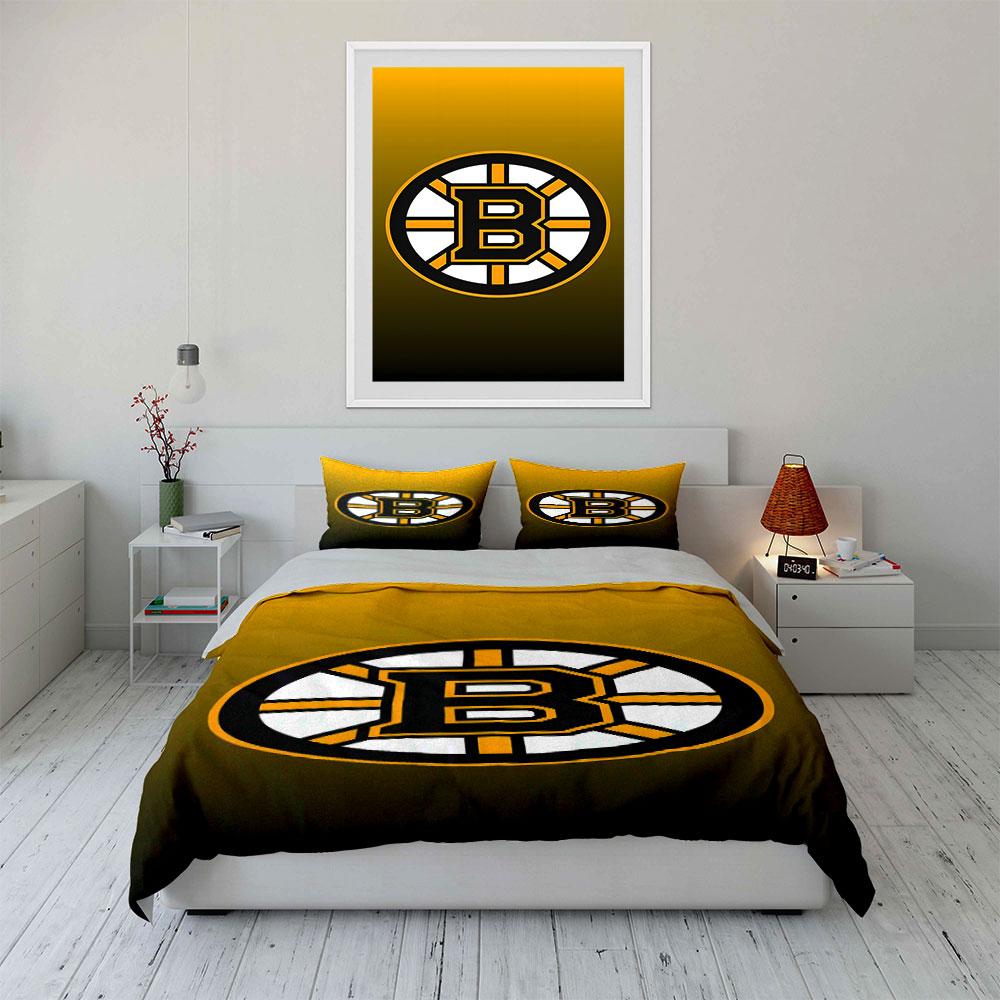 Golden Black "B" Emblem Design Print Bedding Set Duvet Cover Pillowcases (1* Duvet Cover 2* Pillowcases Do Not Include Comforter)