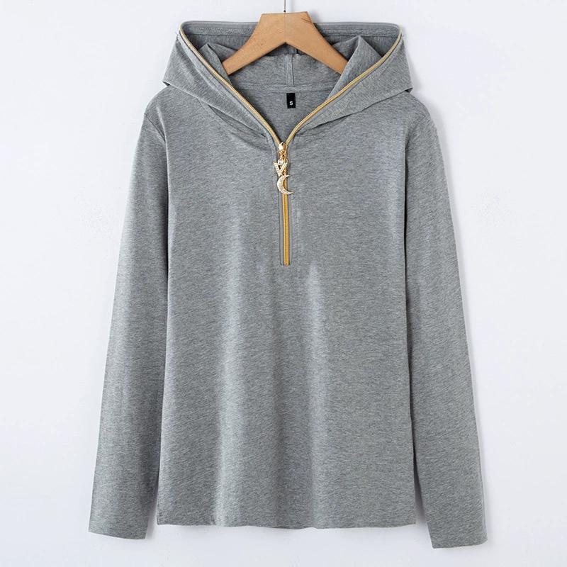 

Женская весенняя толстовка с длинным рукавом и капюшоном, спортивная футболка с застежкой-молнией на половину длины XXS серый