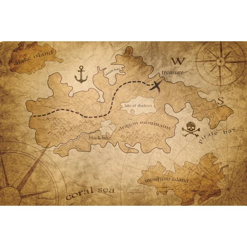 Pirate Treasure World Map Backdrop – Sailing Theme For Boy'S Kids Birthday Party, Photography Studio Decor Banner-Tapestry