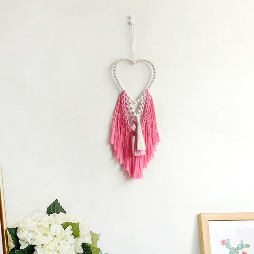 Hand-Woven Heart-shaped Macrame Tapestry Art Cotton Rope Tapestry Wall Hanging Tapestry  Dorm Room