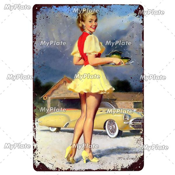 Beauty Woman Metal Sign Bar Pub Decor Plaque Metal Vintage Crafts Home Decor Painting Plaques Art Pinup Poster