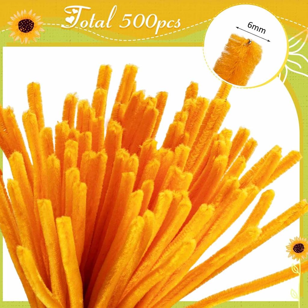 500PCS Pipe Cleaners Craft Supplies, Sunflower Pipe Cleaner Kit, Bulk Pipe Cleaners DIY Chenille Stem Bouquets Kit