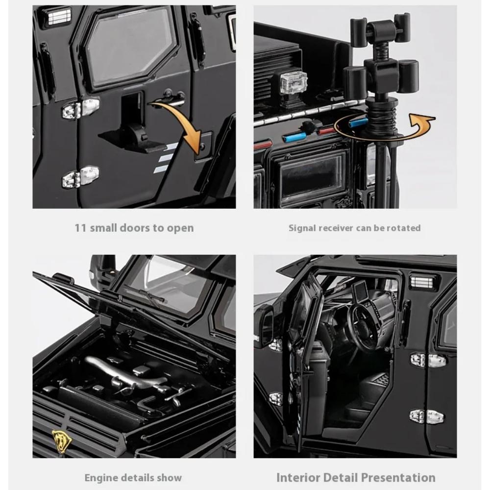 1/24 Scale Sword Toothed Tiger Explosion Proof Car Model Alloy Diecast Police Armored Off-road Vehicles Car Model Birthday Gift Boy