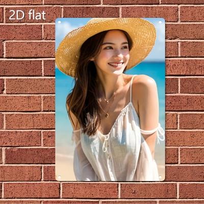 Vintage Beach Metal Sign - Woman In White Dress Wall Art for Home Decor, Durable 2D Flat Easy Hang Turquoise Waters Wall Decor