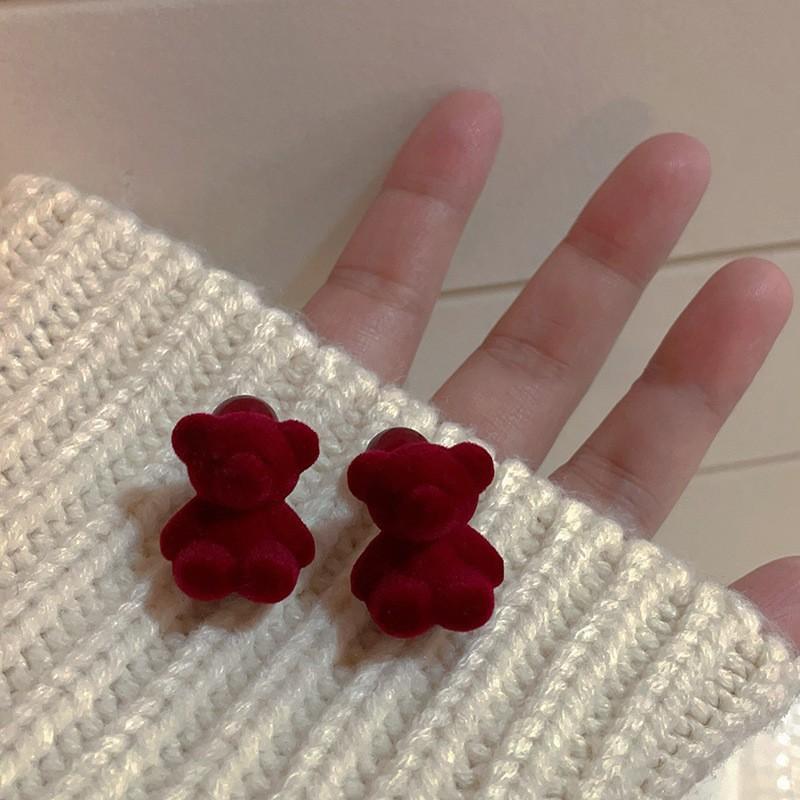 Retro Hong Kong Style Red Flocking Geometric Round Earrings Earrings Fashion Personality Temperament Earrings Women