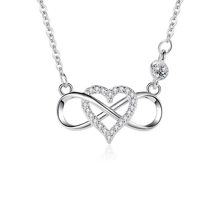 S925 Sterling Silver Heart Infinity Zircon Necklace - Simple European Clavicle Chain for Women