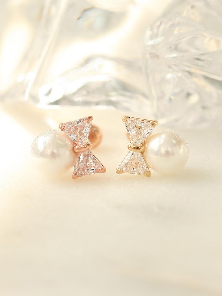 Minimalpiercing 14K Cubic Ribbon Pearl Piercing Earrings
