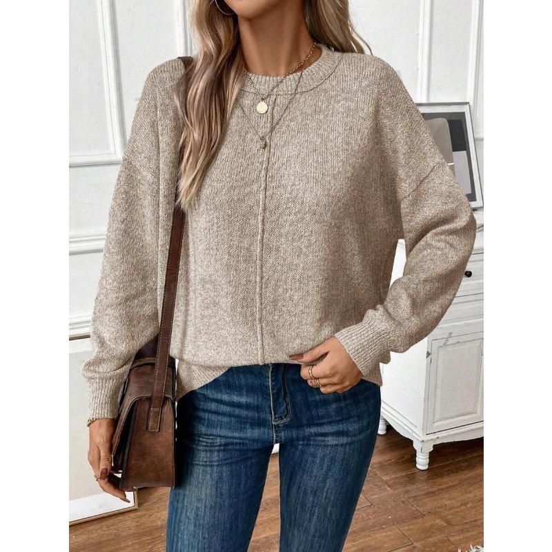 YYFS Women's Fashion Casual Fall Winter Solid Color Print Long Sleeve O-Neck Sweaters