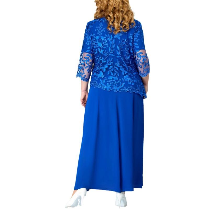 Plus Size Women's New Fashion Lace Chiffon Dress