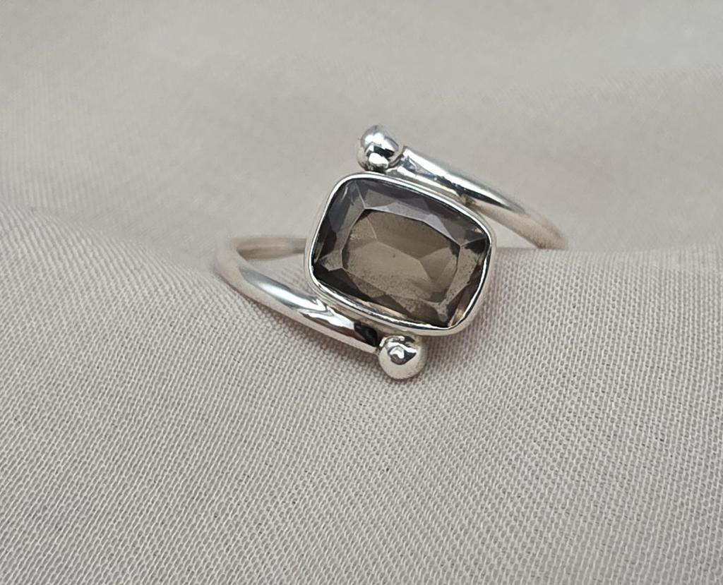 Smoky Quartz Sterling Silver Ring: Adjustable, Handmade Gemstone