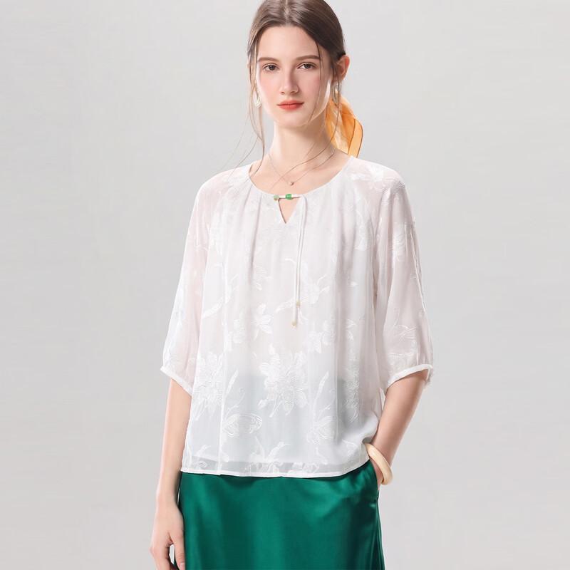 Snowforte Women s 100% Silk New Chinese Style Jacquard Shirt XL белый
