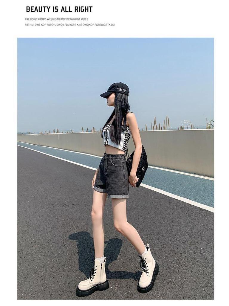 2026 Korean Style Gradient High-Waisted Loose Denim Shorts for Women