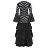 Girls Spanish Flamenco Dress Polka Dot Print Tiered Ruffles V Neck Dancewear