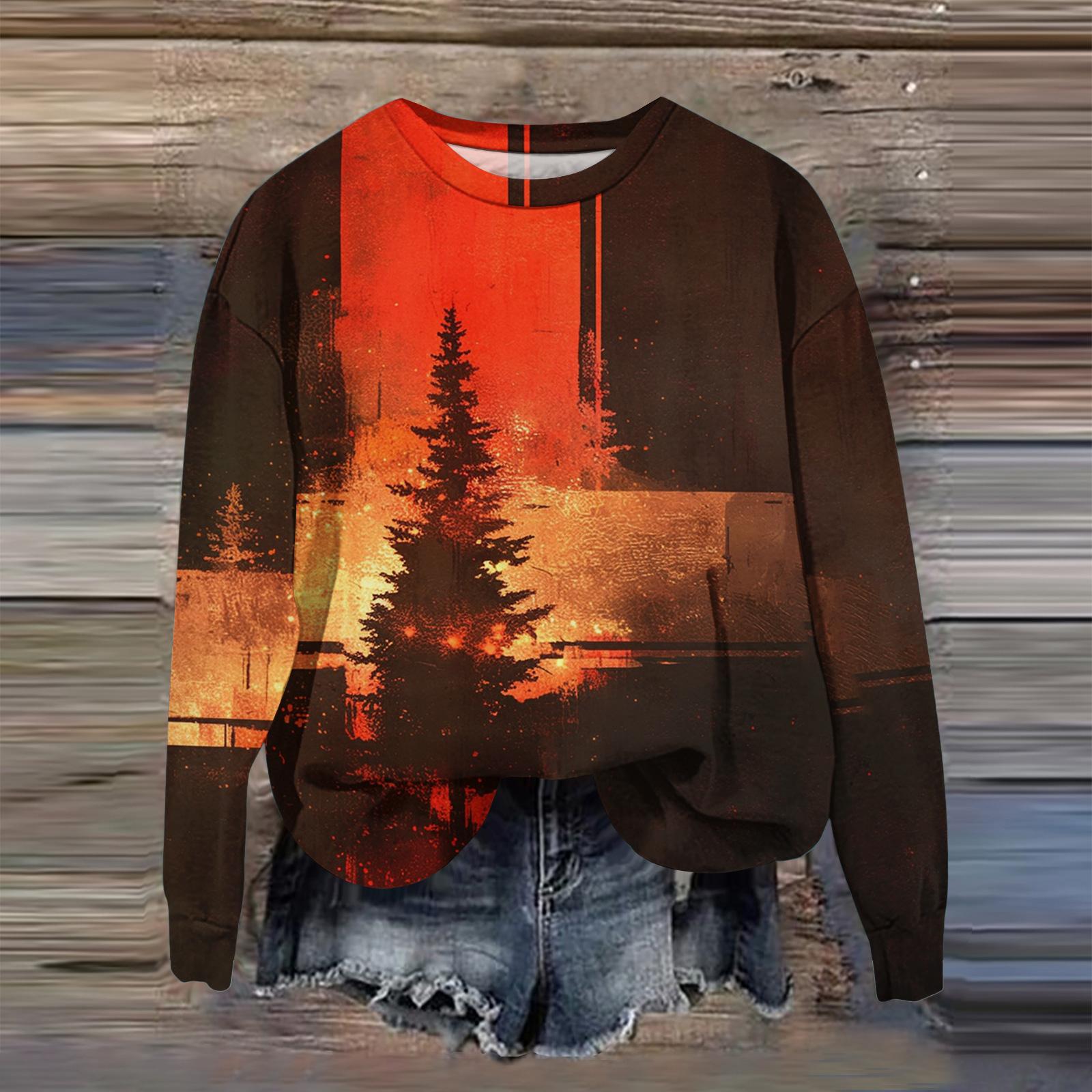 

Женская мода с принтом, длинный рукав, свободный круглый вырез, свитшот, осень XXL красный