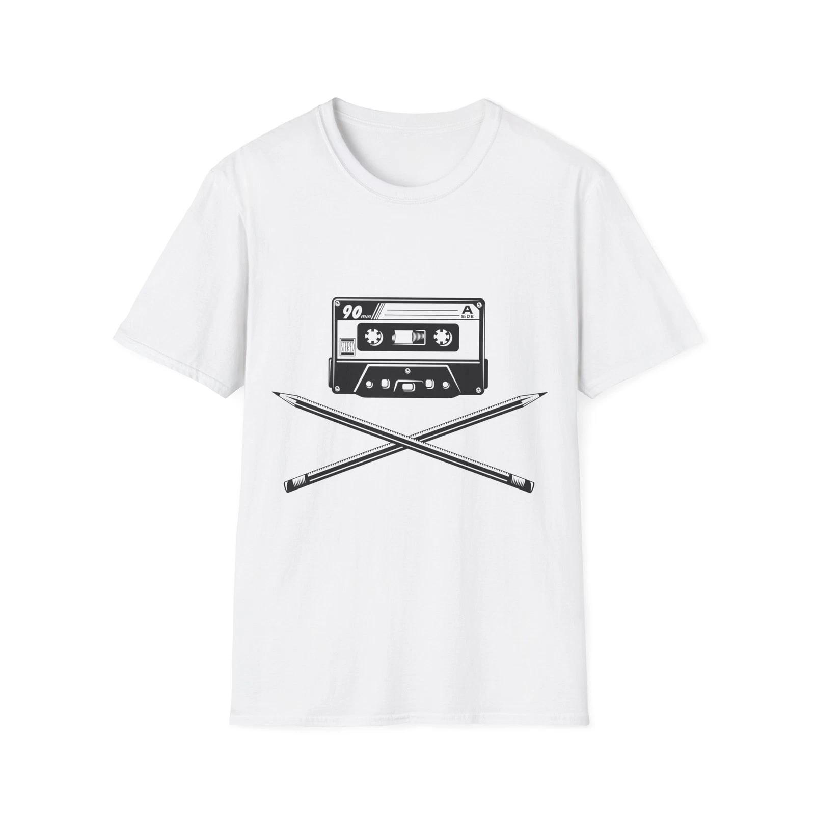 Cassette Tape T-Shirt, Retro Music Graphic Tee, Regular Fit Top L