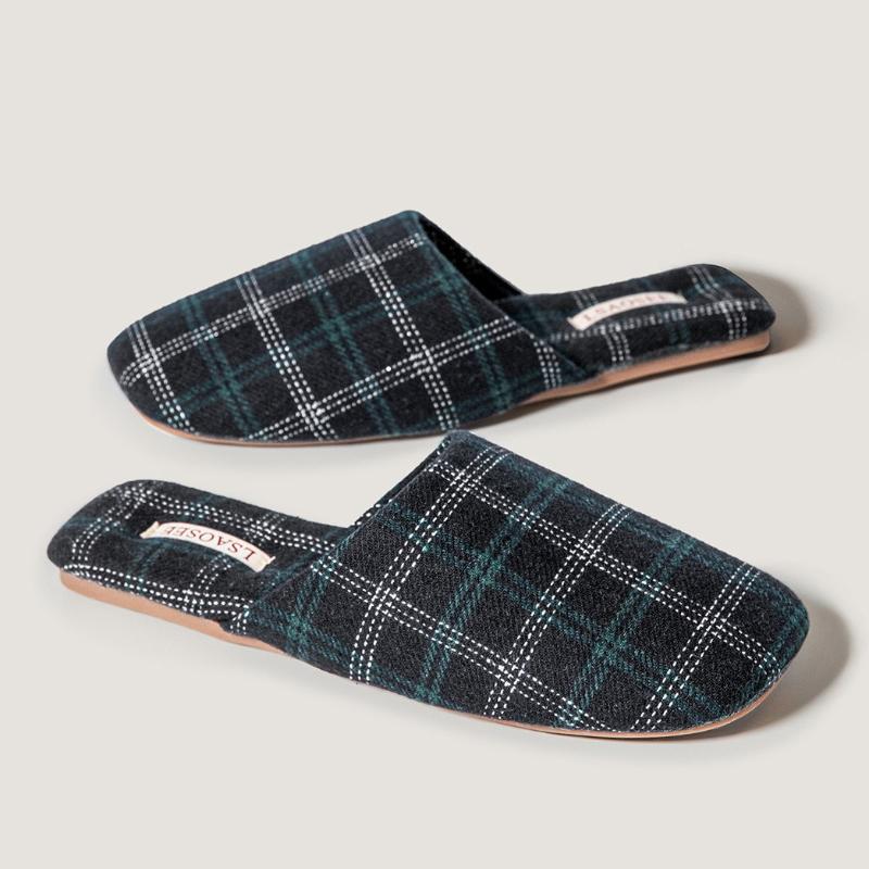 Fashion Concise Comfortable Gingham Design Brand Couple Slippers Fashion Non-slip Flat Home Slippers High Quality Soft Cotton Slippers