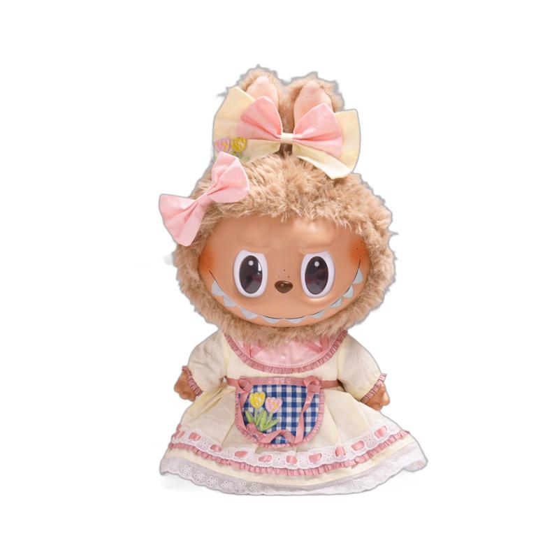 38cm Labubu Plush Doll Casual Outfit Set with Hat (Clothes Only)