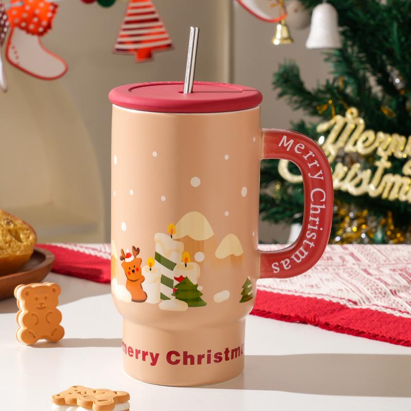 Creative Christmas Ceramic Cup With High Value Home Large Capacity Office Couple Water Cup With Gift