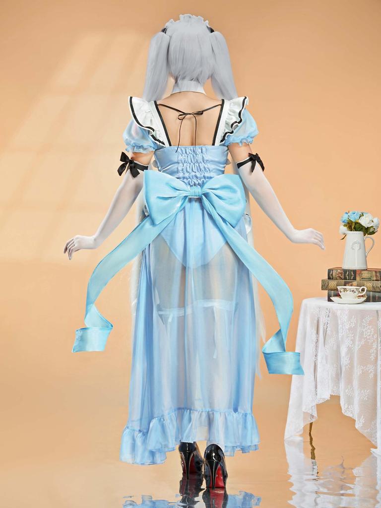 Adult Anime Game Goddess Style Open Chest Princess Maid Dress Cute Adorable Moe Cool Costume Cosplay Fancy Dress Transformation Outfit Set Blue