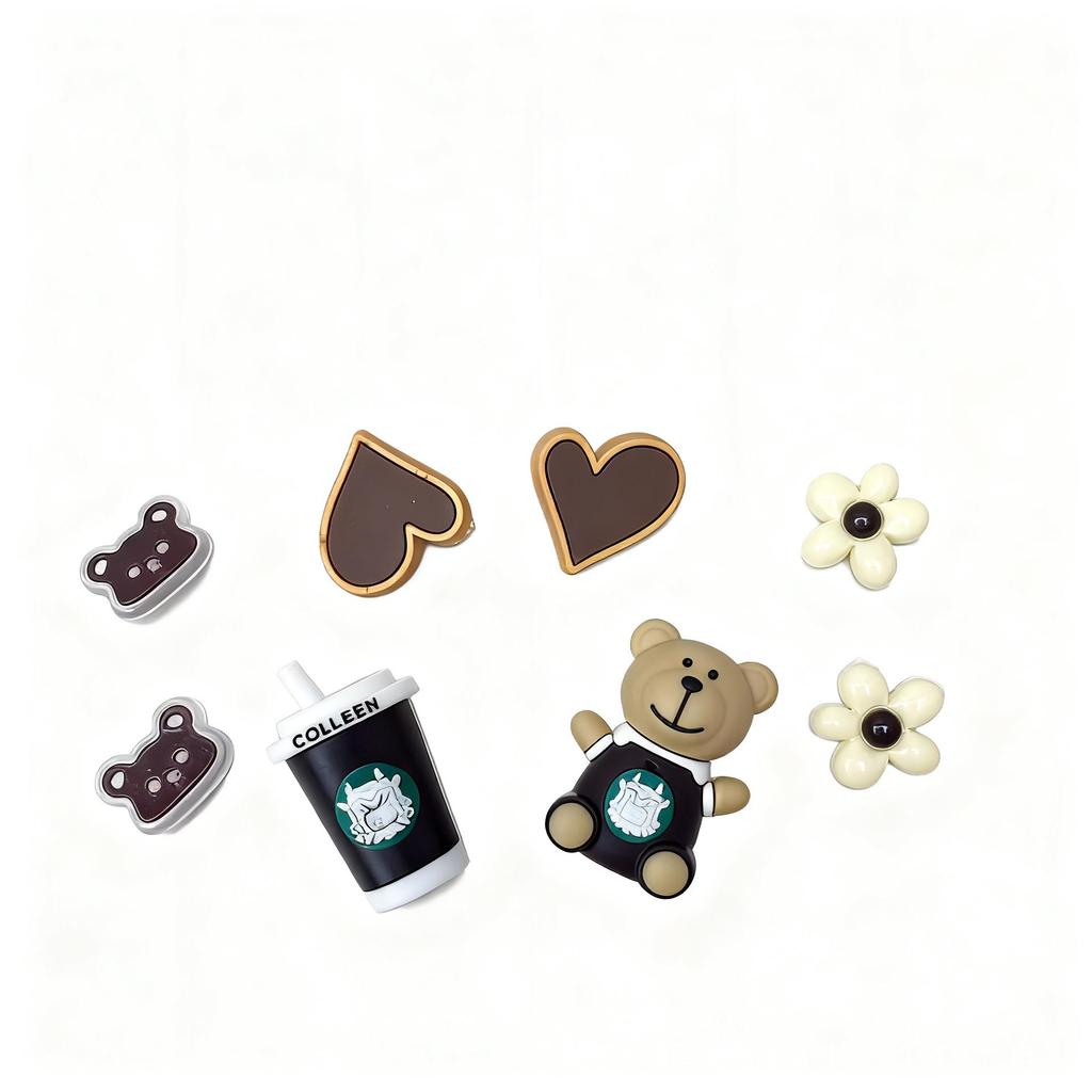 Coffee Bear 3D Clog Shoe Charms - Cute Cartoon Decorations