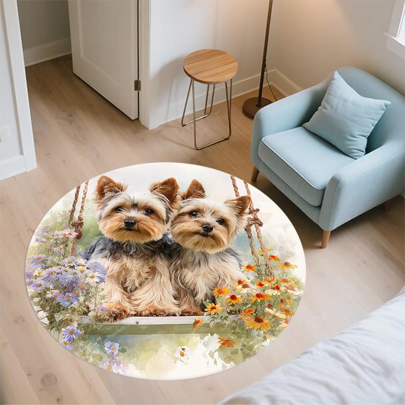 Cute Yorkshire Terrier Pattern Round rug,Carpet Rug for Living Room Bedroom Sofa Playroom Decor,Non-slip Floor Mat,Holiday Gifts and Birthday Gifts