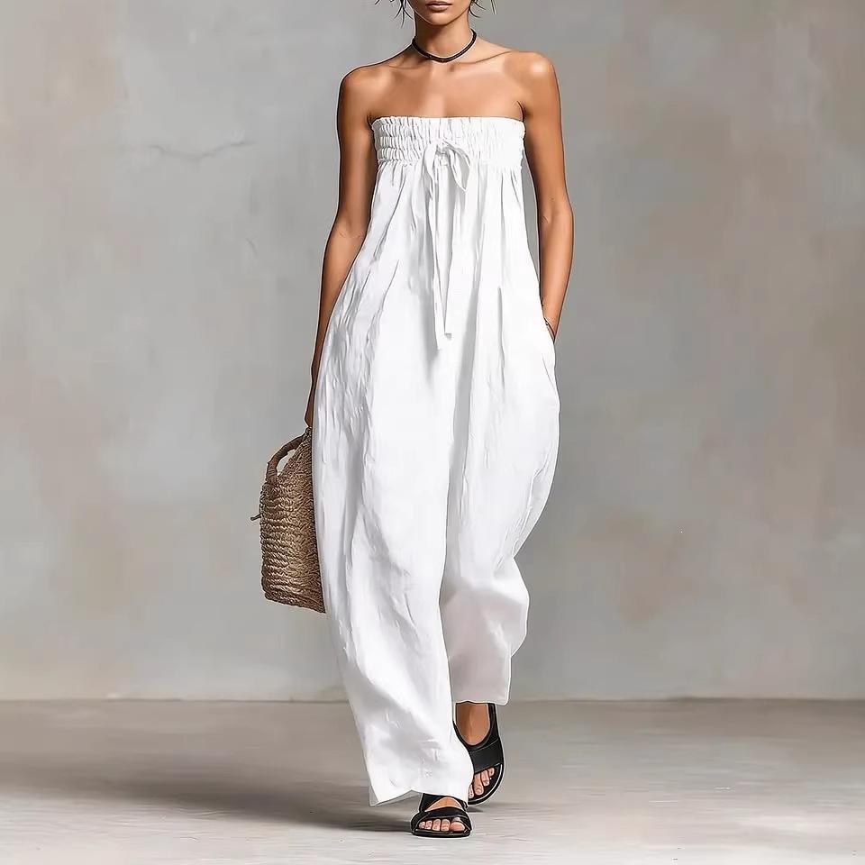 Solid Women Jumpsuits For Spring Summer Sleeveless Slash Neck Loose Fashion Streetwear Overalls Wide Leg Pants Trousers 2026