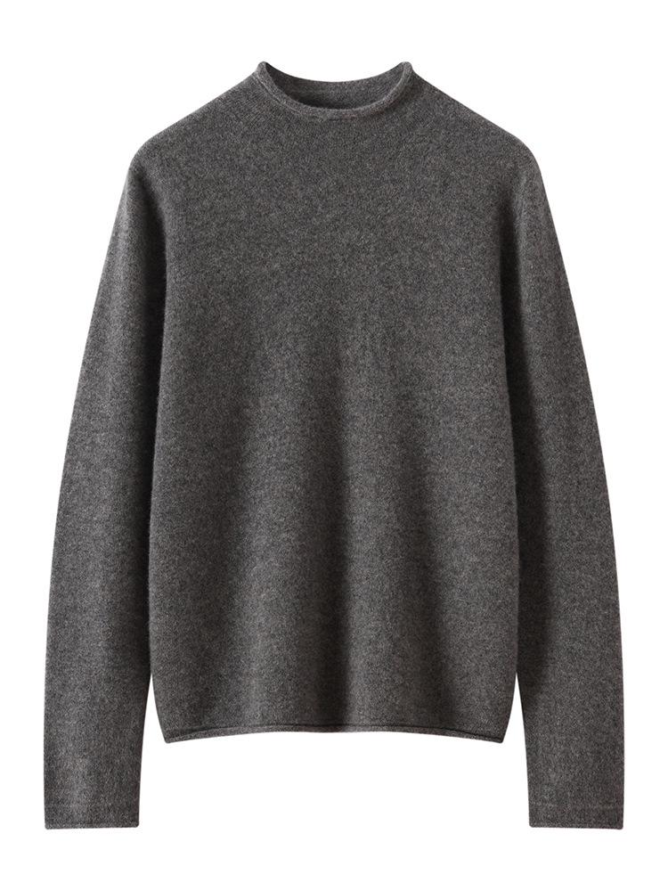 Ribbed Cashmere Half-High Neck Sweater - Women's Autumn/Winter Fashion Loose Knit Pullover